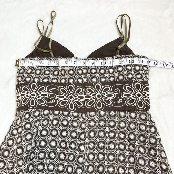 B. Darlin Dress Y2K Vintage Brown Tan Floral Embroidery Strappy Sz 7/8 - Picture 6 of 11